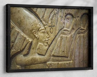 Akhenaten Worshipping Aten Framed Print, Canvas, Poster | Egypt | Egyptian | Ankh | Ancient Aliens | God | Sun | Ancient Wall Art Décor