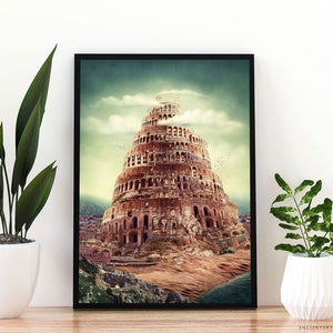 Tower of Babel Framed Print, Canvas, Poster | Babylon | Sumerian | Assyrian | Akkadian | Mesopotamian | Biblical | Ancient Wall Art Décor