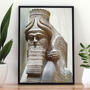 Lamassu Winged Bull Framed Print, Canvas, Poster | Assyrian | Babylon | Akkadian | Mesopotamian | Sumerian | Ancient History Wall Art Décor