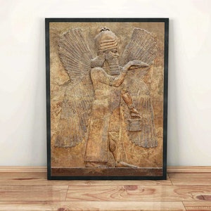 Assyrian Winged Genie, Apkallu Framed Print, Canvas, Poster | Babylon | Sumerian | Assyrian | Akkadian | Mesopotamian | Genie | Wall Art