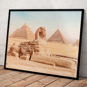 The Sphinx & Pyramids of Giza Framed Print, Canvas, Poster | Egypt | Egyptian | Pharaoh | Africa | Lion | Leo | Ancient Wall Art Décor