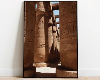 Shadows of Karnak, Luxor Framed Print, Canvas, Poster | Egypt | Egyptian | Temple | Africa | Ankh | Hieroglyphs | Ancient Wall Art Décor