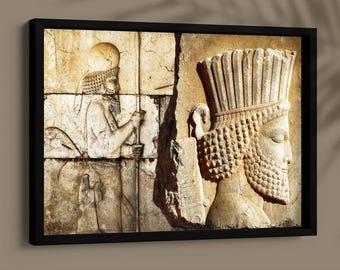 Persepolis Bas-Relief Wall Art - Ancient Persian Empire Carving Print, Iran Achaemenid Sculpture Poster, History Decor, Gift, Framed Canvas