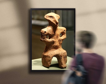 Vinca Clay Figurine Wall Art - Ancient Megalithic European Sculpture Print, Prehistoric Mythology Artifact Poster, History Decor, Canvas