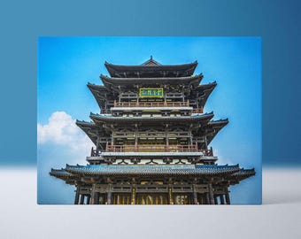 Wanghailou Pagoda Wall Art - Chinese Temple Tower Print, East Asian Architecture Poster, Oriental Heritage Decor, Travel Gift, Framed Canvas