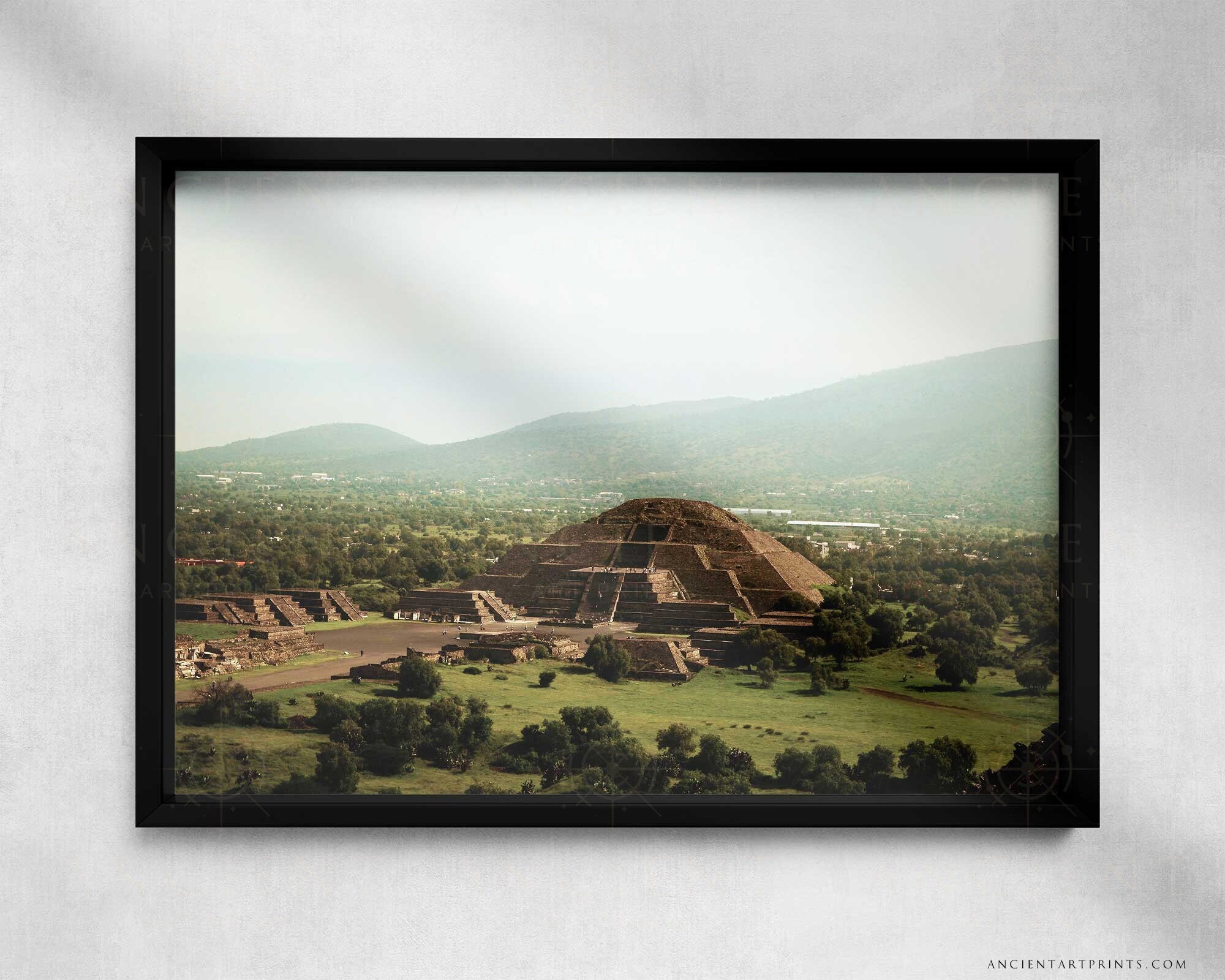 Teotihuacan Pyramid of the Sun Framed Print, Canvas, Poster | Mexico | Engineering | Aztec | Mayans | 7 Wonders | Ancient Wall Art Décor
