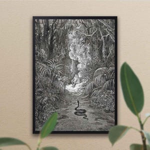 Paradise Lost: The Serpent Approaches - Gustave Dore Framed Print, Canvas, Poster | Biblical | Adam & Eve | Eden | Ancient Wall Art Décor