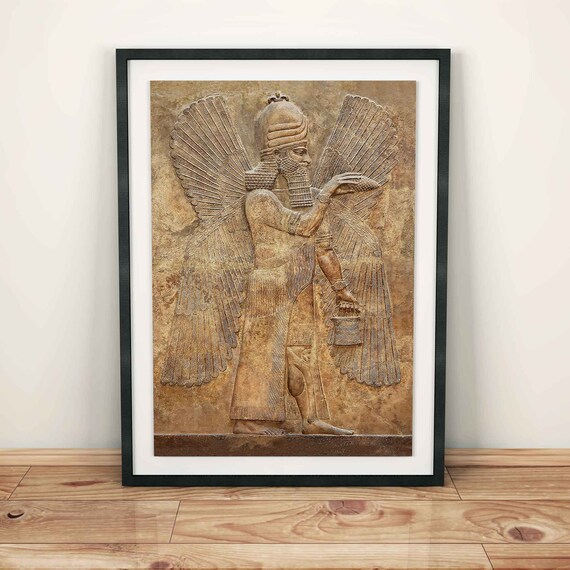 Assyrian Winged Genie Apkallu Poster Palace Of King Sargon Etsy