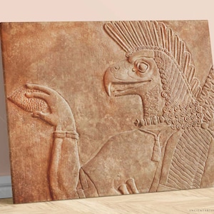 Genio alado Apkallu Eagle Deity Impresión enmarcada, Lienzo, Póster / Asirio / Babilonia / Acadio / Mesopotamia / Sumeria / Decoración de arte de pared