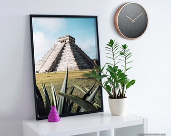 Chichen Itza Pyramid Framed Print, Canvas, Poster | Mexico | Aztec | Mayans | Yucatan | Ancient History | Engineering | Wall Art Décor