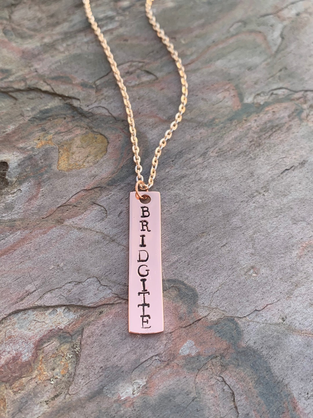 Rose Gold Stamped Bar Necklace Personalized Jewelry Etsy