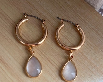 Gold Hoop Earrings * Stone Earrings * Boho Jewelry