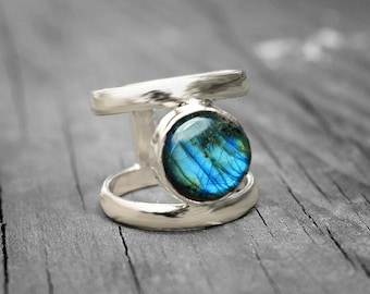Double Band Labradorite Ring * Statement Ring * Healing Stone Ring * Tiered Ring