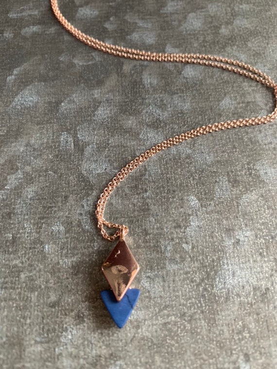 Rose Gold Necklace Blue Stone Drop 