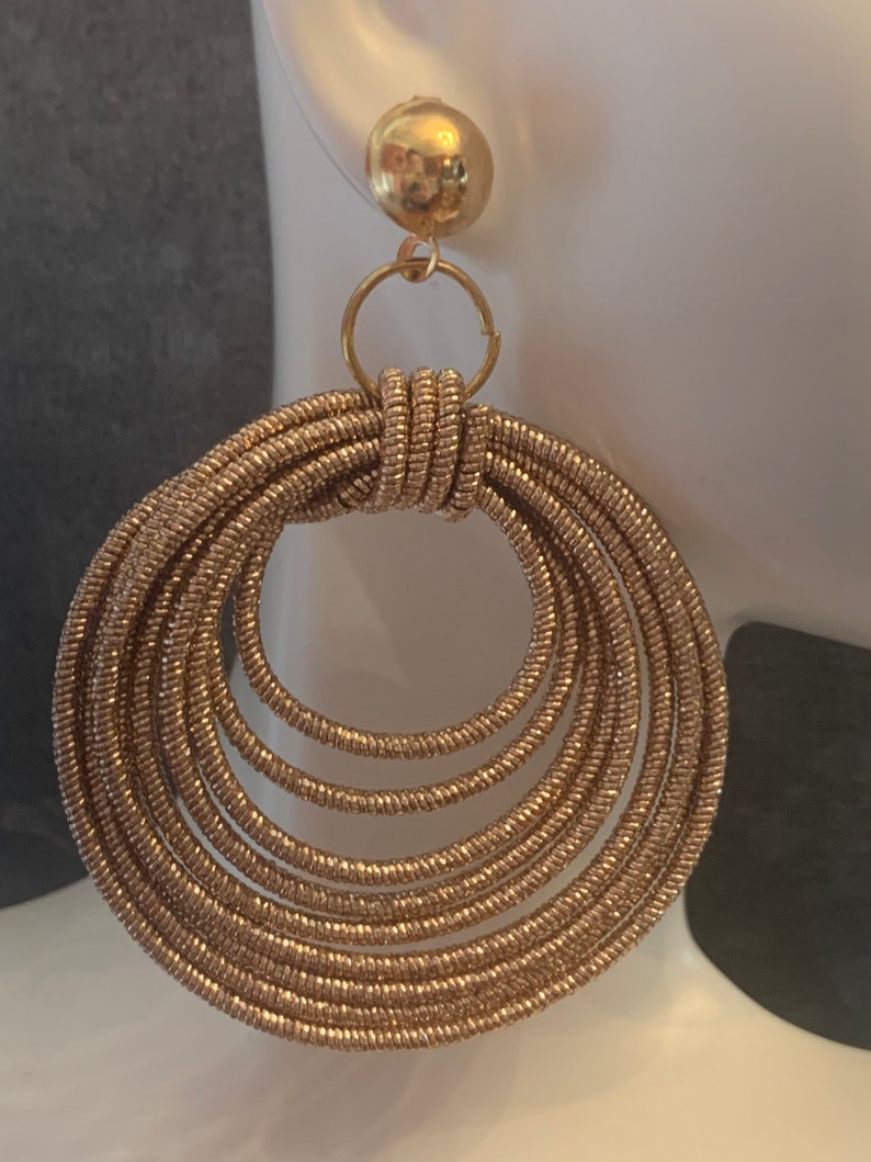 Rose Gold Rope Earrings Rose Gold Shimmering Jewelry Sparkly Hoops