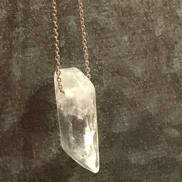 Quartz Genuine Stone Necklace * Icy Clear Stone Necklace * Crystal Drop Necklace * Stone Jewelry * Frosty Quartz Jewels