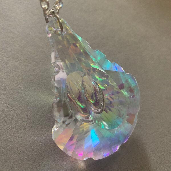 Aurora Borealis Iridescent Crystal * AB Pendalogue * Large Crystal Necklace * Sparkly Jewelry