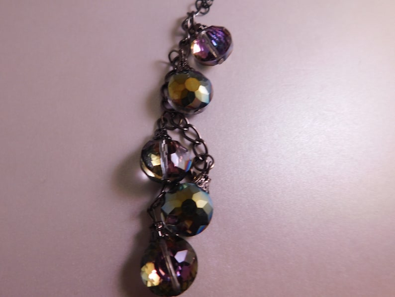 Layering Glass Necklace Glass Jewelry Long Iridescent Glass Lentil Bead Drop Necklace Rainbow Effect Necklace Colorful Necklace