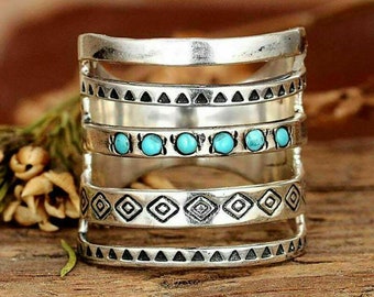 Stunning Turquoise Tiered Ring * Statement Ring * Boho Stone Ring