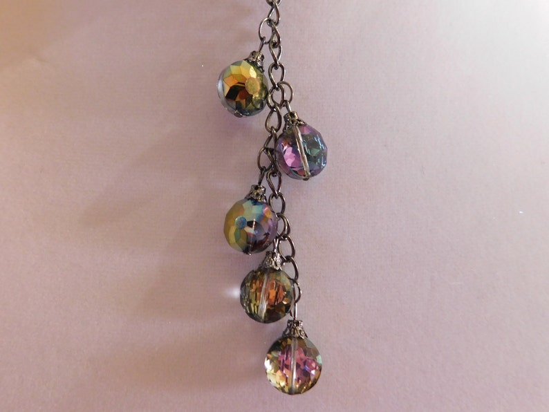Layering Glass Necklace Glass Jewelry Long Iridescent Glass Lentil Bead Drop Necklace Rainbow Effect Necklace Colorful Necklace