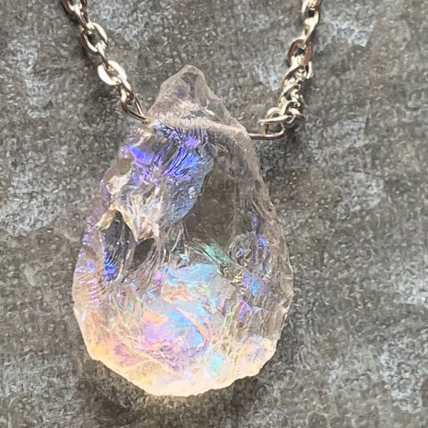 Raw Angel Aura Quartz Necklace * Healing Necklace * Iridescent Crystal