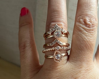 Rose Gold Stacking Rings * Rhinestone Rings * Ring Set