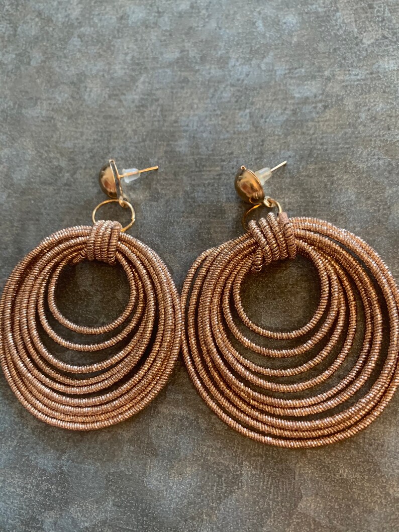 Rose Gold Rope Earrings Rose Gold Shimmering Jewelry Sparkly Hoops
