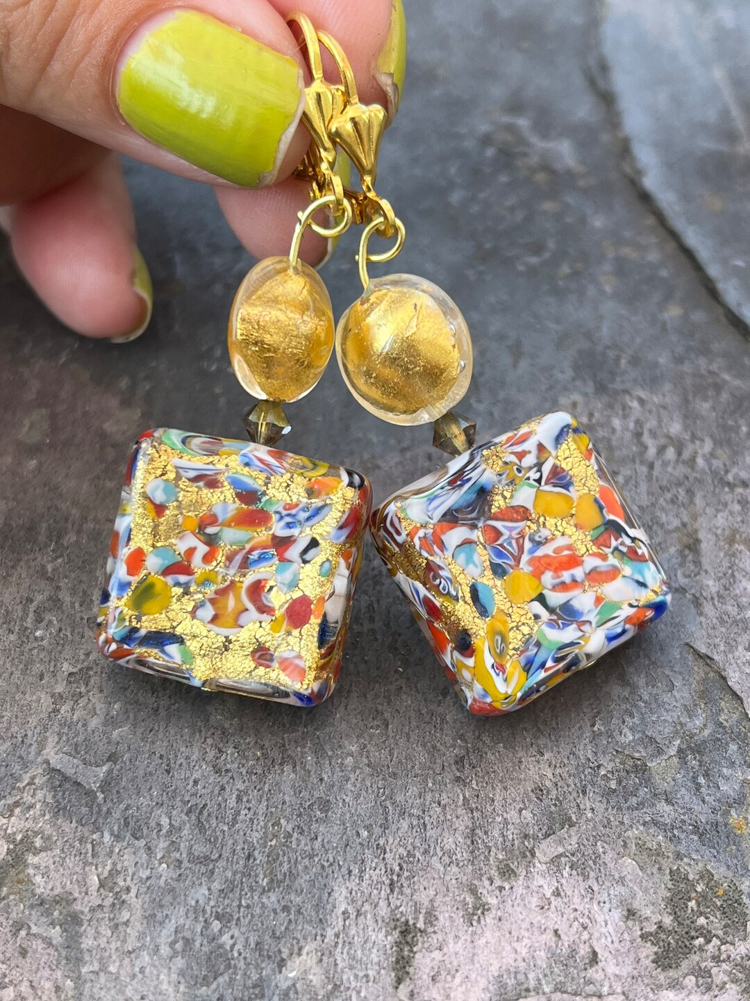 Boucles d'oreilles verre de Murano argent - cartouche rose