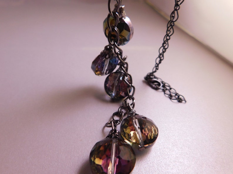 Layering Glass Necklace Glass Jewelry Long Iridescent Glass Lentil Bead Drop Necklace Rainbow Effect Necklace Colorful Necklace
