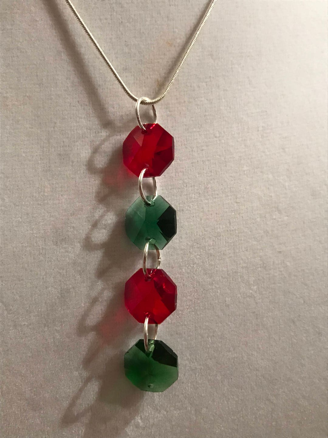 Red and Green Crystal Drop Necklace Christmas Necklace Etsy