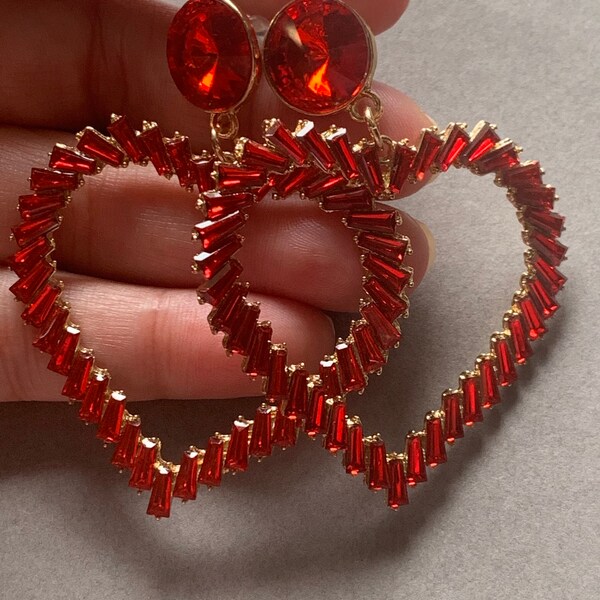Large Red Heart Earrings Etsy