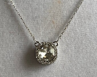 Cubic Zirconia Necklace * Silver Rhinestone Necklace * Dainty Necklace