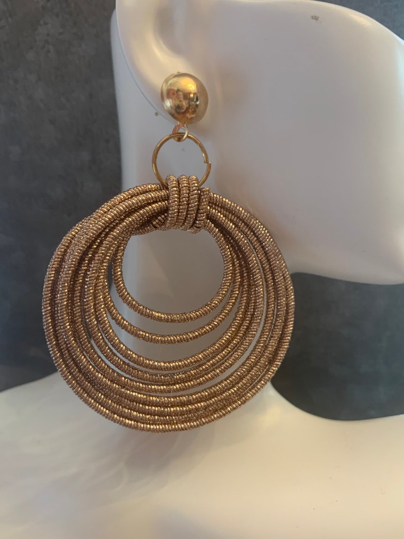Rose Gold Rope Earrings Rose Gold Shimmering Jewelry Sparkly Hoops