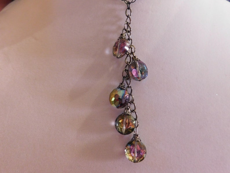 Layering Glass Necklace Glass Jewelry Long Iridescent Glass Lentil Bead Drop Necklace Rainbow Effect Necklace Colorful Necklace