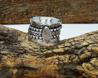 Rose Quartz Sterling Silver Spin Ring * Meditation Ring * Healing Stone Boho Ring