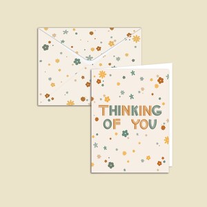 Carte de voeux "Je pense à vous" vierge avec enveloppe / Carte rétro minimaliste groovy / Carte vierge / Carte de rétablissement / Carte Tu me manques