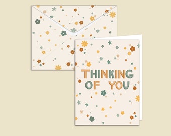 Blank Thinking Of You Greeting Card With Envelope / Minimalistic Groovy Retro Card / Blank Card / Get Well Card / I Miss You Card
