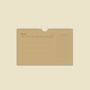 Calendario in carta kraft naturale da 8,5 x 5,5 pollici / Piccolo calendario da appendere alla parete 2025 / Semplice calendario minimalista beige neutro con sezione per note