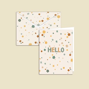 Tarjeta de felicitación en blanco con sobre / Tarjeta de felicitación de hola / Tarjeta con lindas flores retro