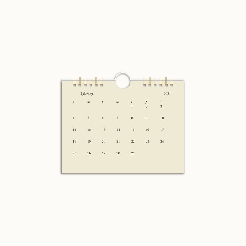 Schlichter minimalistischer Kalender 6in x 4.5in / 2024 Kalender im modernen Design / edler 12-monatiger Kalender in neutralem Beige No