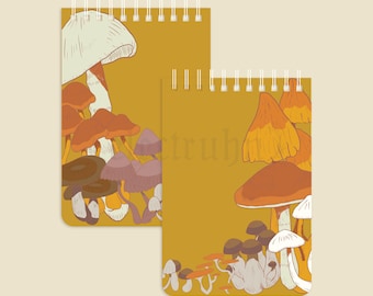 Handgemaakt notitieblok esthetische paddestoel / herfstpaddestoelen notitieblok / schattig herfstmushie thema mini blanco, gevoerd, gestippeld, planner notitieblok