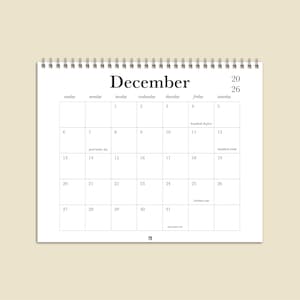 8in x 10in DIY Black and White Calendar / Simple Minimalist Decorate It Yourself Calendar / Blank 2026 Calendar / 12 Month Doodle Calendar