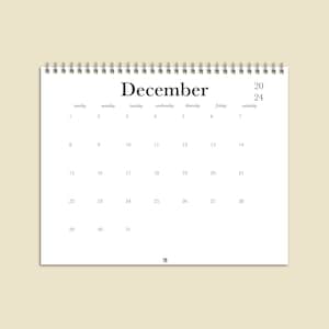 8 in x 10 in Schwarzweiß-Kalender / Einfacher minimalistischer Kalender für 2025 / Kalender 2025 / 12-Monats-Kalender / Doodle-Kalender