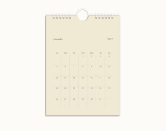 7.5in x 5.5in Minimalist Cream 2027 Calendar / Minimal Modern Design Calendar / Neutral Beige Calendar
