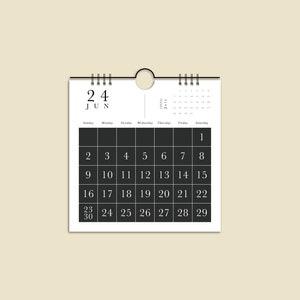6in x 6in Black and White Square Mini Calendar / Minimal Modern Wall 2025 Calendar / Classy 12 Month Clean Minimalistic Design Calendar