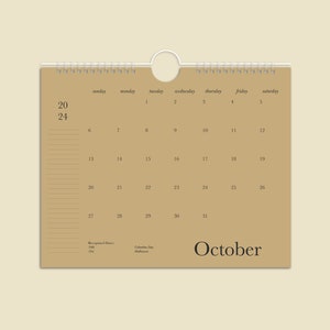 Calendario Kraft naturale 8 x 10 pollici / Calendario minimalista semplice 2025 / Calendario da parete 12 mesi / Calendario moderno beige neutro con festività