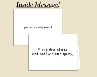 If One Door Closes and Another Door Opens / Funny Halloween Minimalist Card / Creepy Halloween Quote Card / Spooky Humor Greeting Card