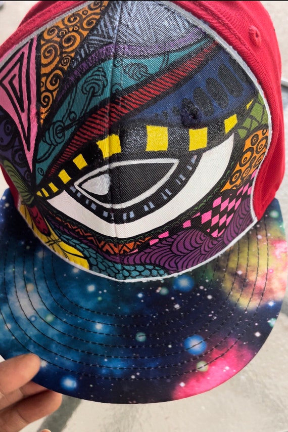 Handpainted Evil Eye Baseball Cap with Breathable Mesh adjustable Pony Tails Hand Painted Evil Eye Fitted Cap: Weather Resistant Hat - Etsy main image 4