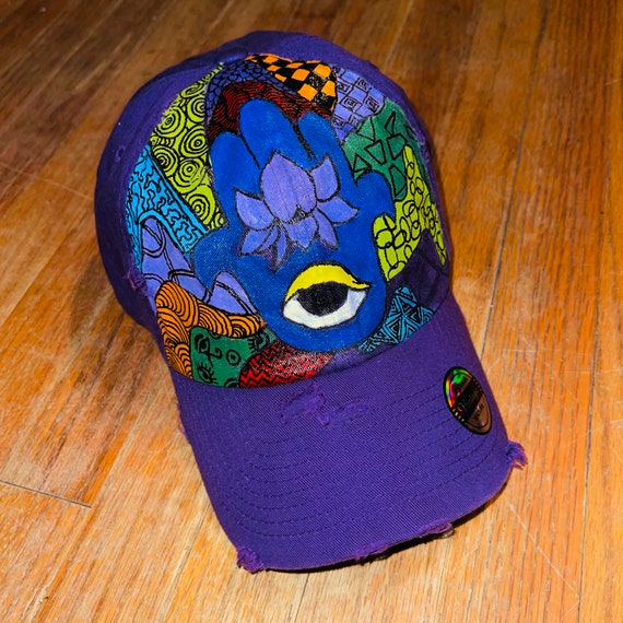 Hand Painted Evil Eye Fitted Cap: Weather Resistant Hat - Etsy