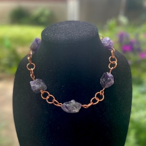Fluorite choker, copper chain link